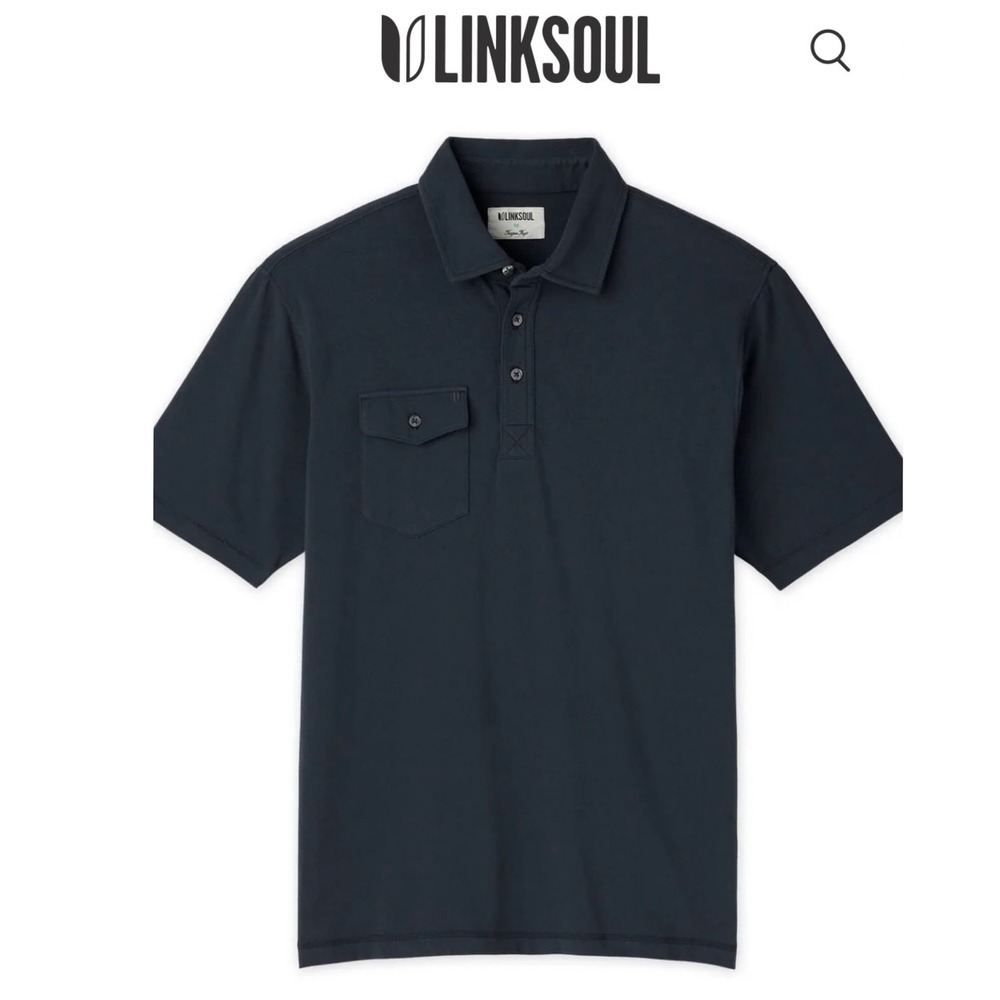 Linksoul John Ashworth Mens XL Navy Blue Cotton Flap Pocket Polo Shirt LS101